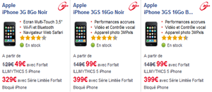 Promos sur les iPhone 3G et 3Gs chez SFR, Orange et Bouygues